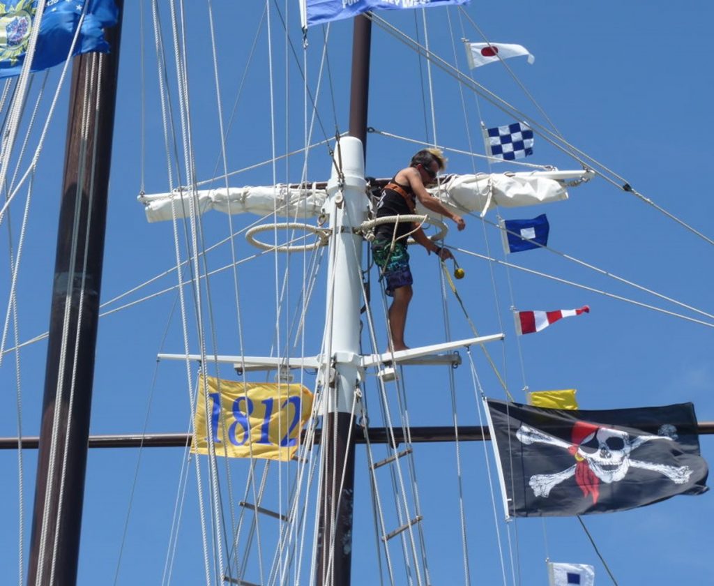 This image has an empty alt attribute; its file name is WOLF-Crew-in-Crows-Nest-with-Flags-Baltimore-Star-Spangled-Be-Centennial-JUNE-2012-1024x840.jpg